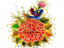 نقاشی گل و مرغ